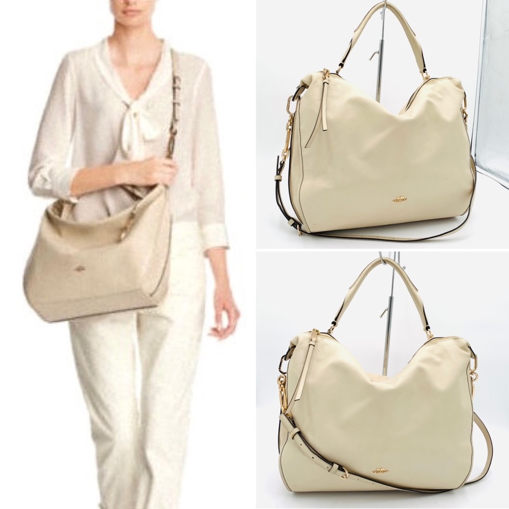 COACH✨XL Madison Smythe Double Zip Winter White Leather Satchel